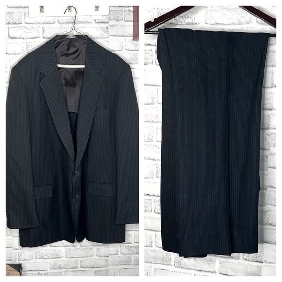 Vintage Sears Classic Collection Pinstriped Suit Set 50XL Jacket & Pants 41 - Picture 1 of 13